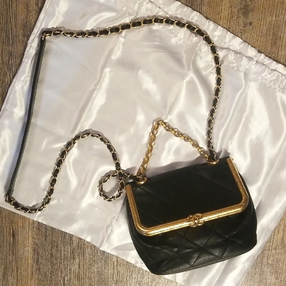 CHANEL Crossbody My Crush Vanity Lambskin Quilted Black Gold Bijoux Chain Handle - Picture 3 of 17